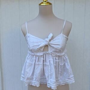 Surf Gypsy Tank Top Sz M White Eyelet Embroidered Tie Front Flowy Beach Coastal
